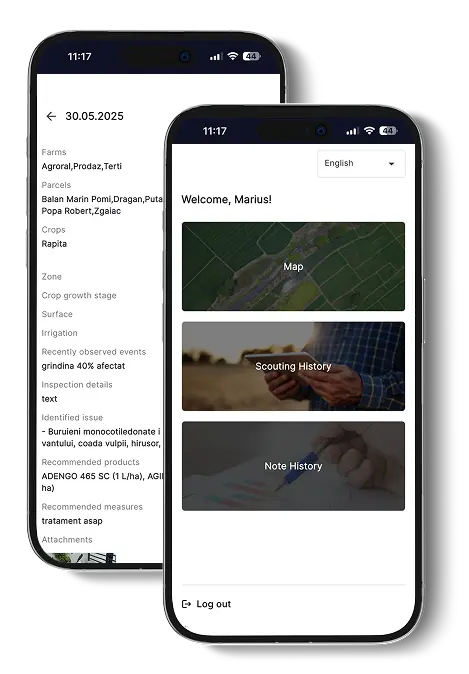 Ecran aplicație AgroCity Scouting