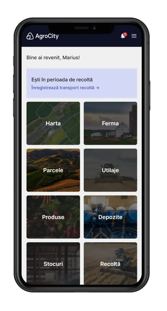 Smartphone cu aplicația AgroCity