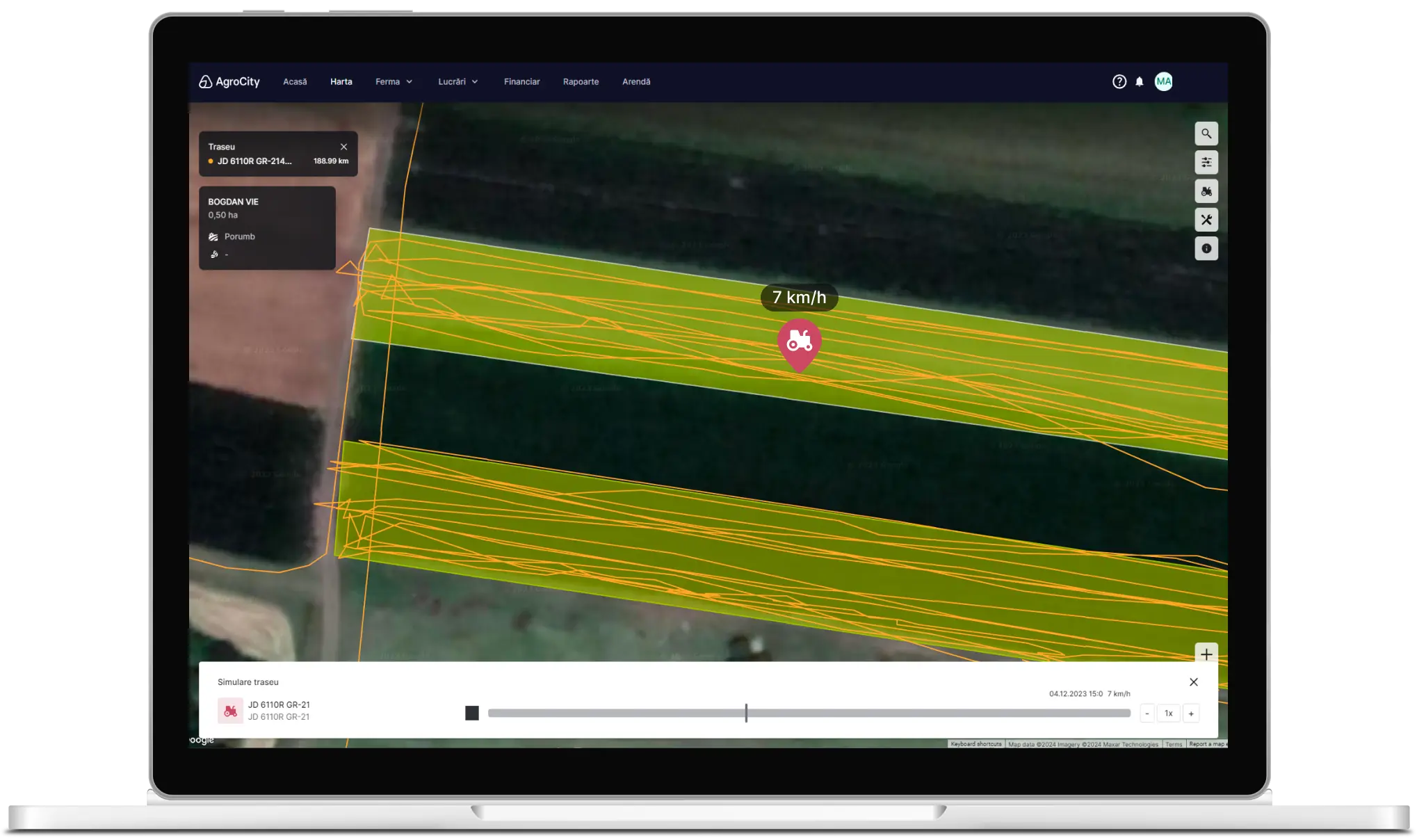 Vizualizare trasee utilaje în AgroCity
